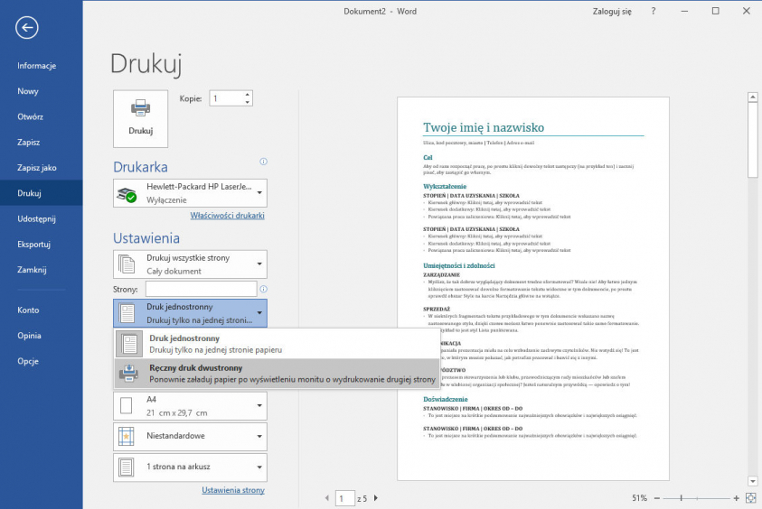 ręczny druk dwustronny