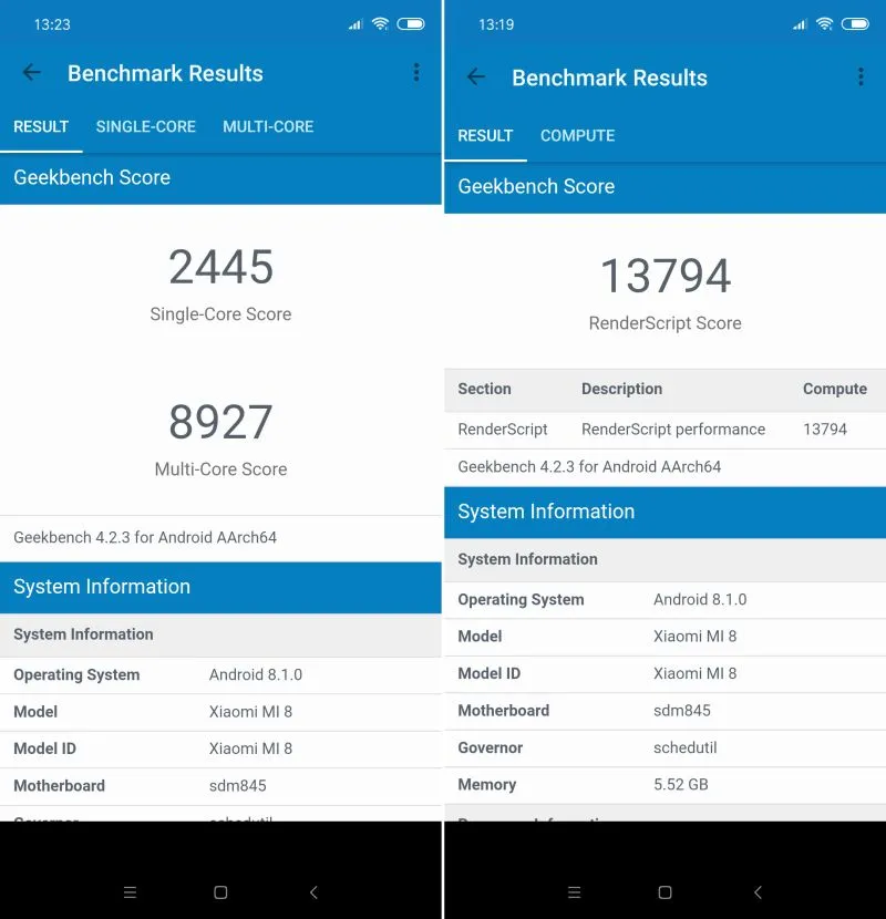 Mi 8 Geekbench