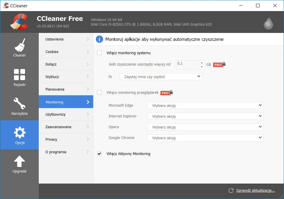 CCleaner aktywny monitoring