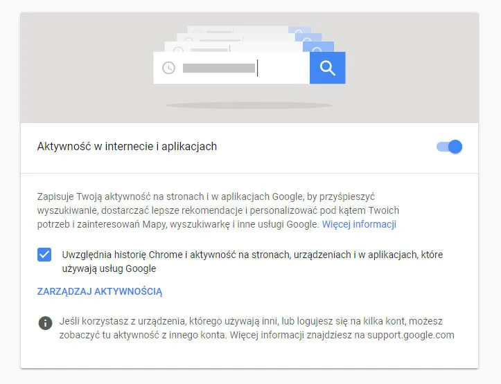 Google - Aktywność w internecie i aplikacjach