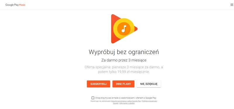 Google Play Music 3m za darmo