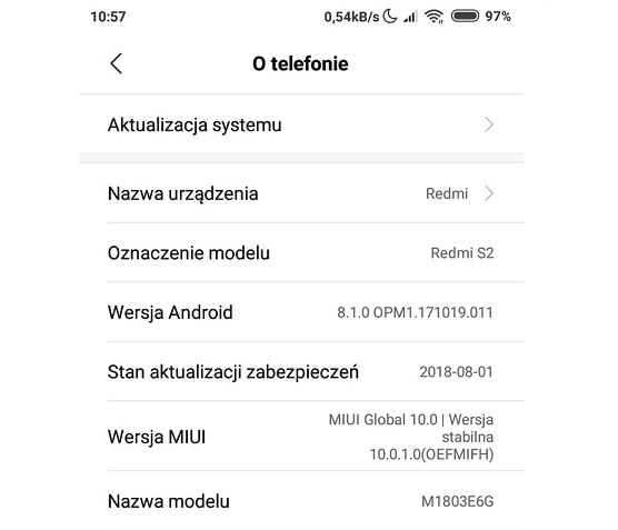 MIUI 10 Redmi S2