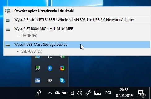 Bezpieczne usuwanie nośnika Windows 10
