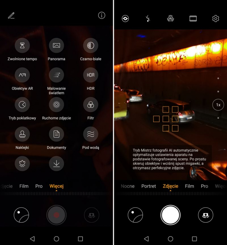 Screenshot tryby aparatu