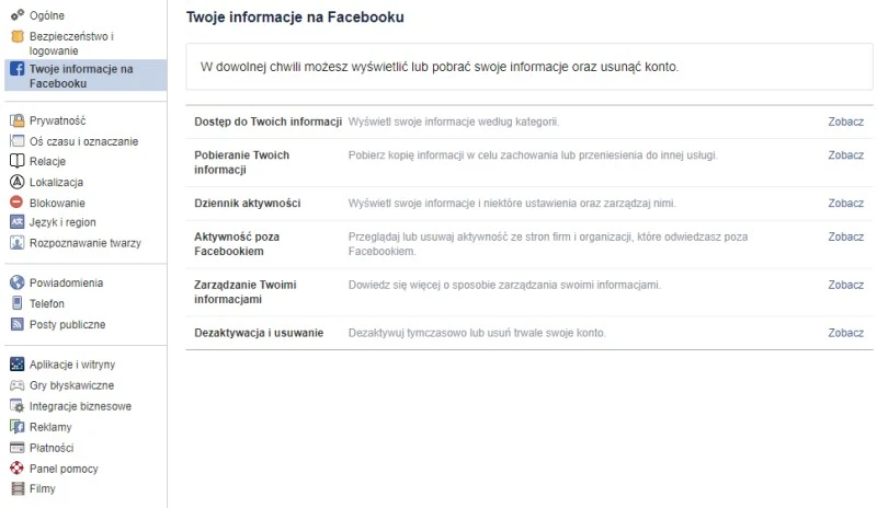 facebook ustawienia
