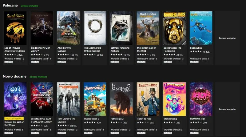 gry xbox game pass