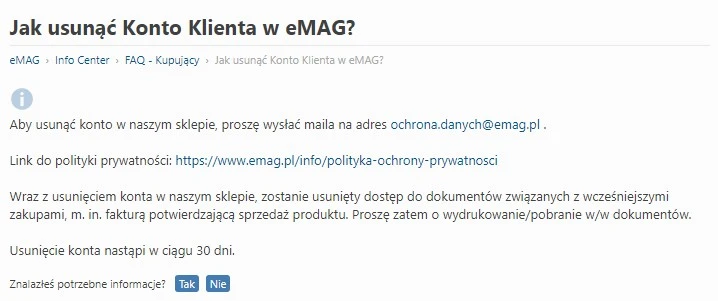 emag usuwanie konta