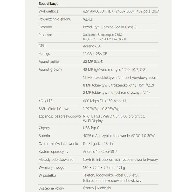 OPPO Reno 3 Pro - specyfikacja