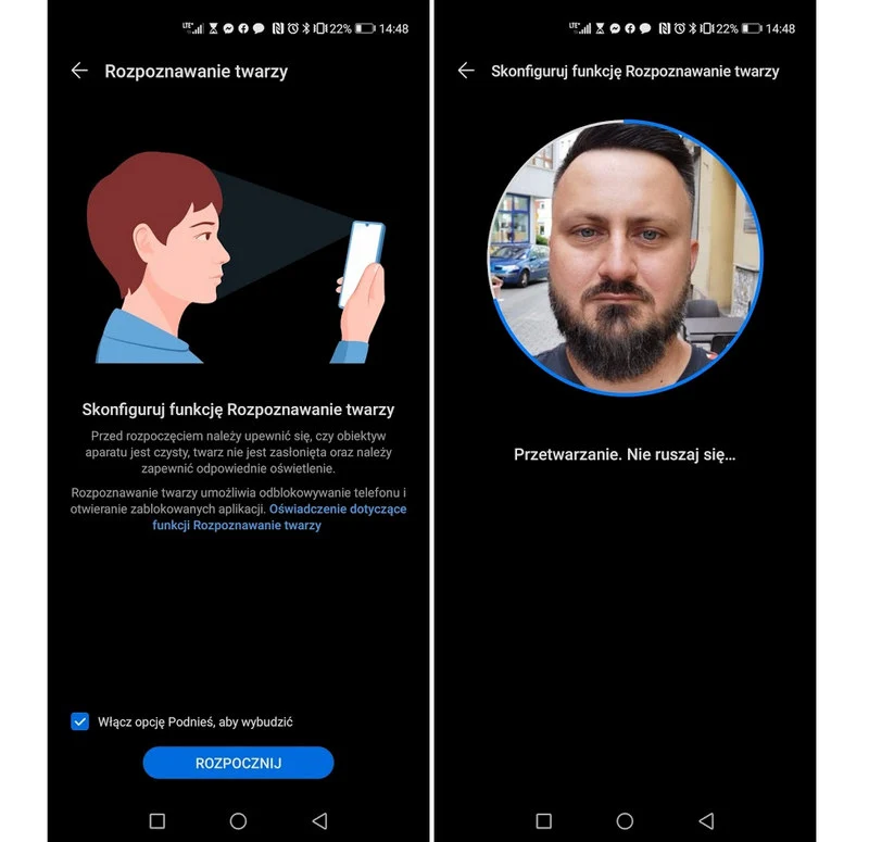 Rozpoznawanie twarzy w Huawei P40 Pro
