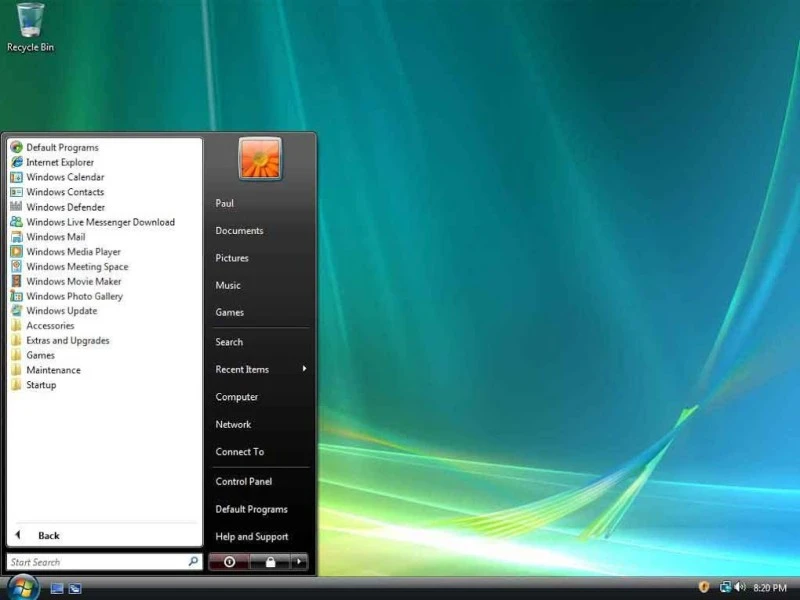 Windows vista menu start