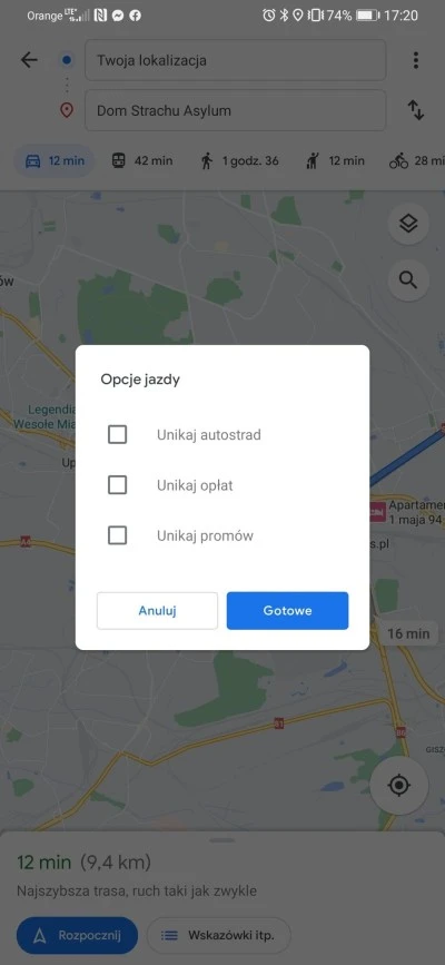 oplaty drogowe mapy google