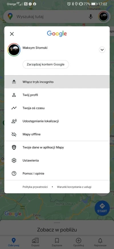 tryb incognito mapy google 1