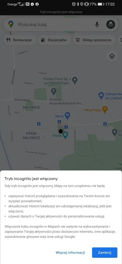 tryb incognito mapy google 2