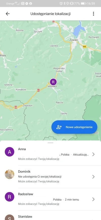 udostepnianie lokalizacji mapy google