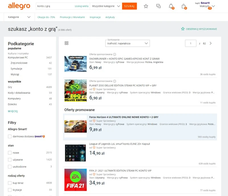 allegro konto z gra