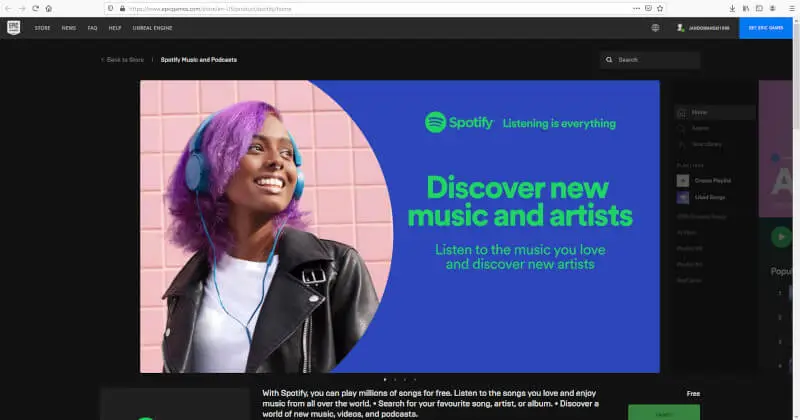 Spotify w Epic Games Store