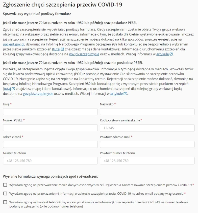 formularz szczepienie