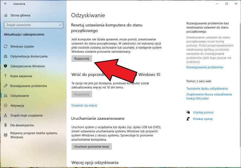resetowanie windows 10 4