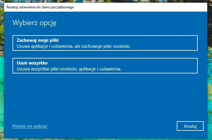 resetowanie windows 10 5