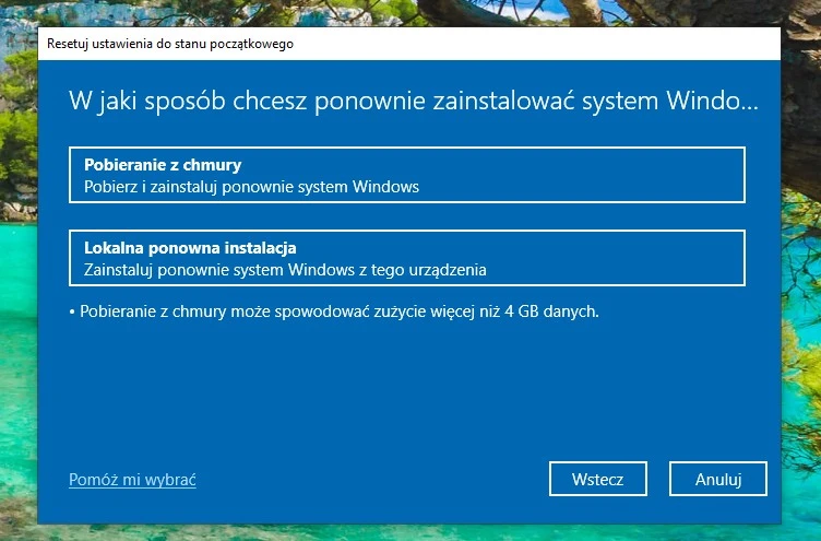 resetowanie windows 10 6