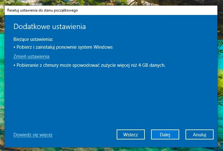 resetowanie windows 10 7