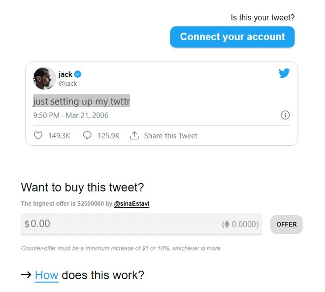 pierwszy tweet 2500000 dolarow