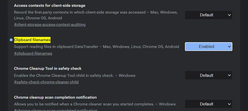 Chrome 90 Clipboard filenames