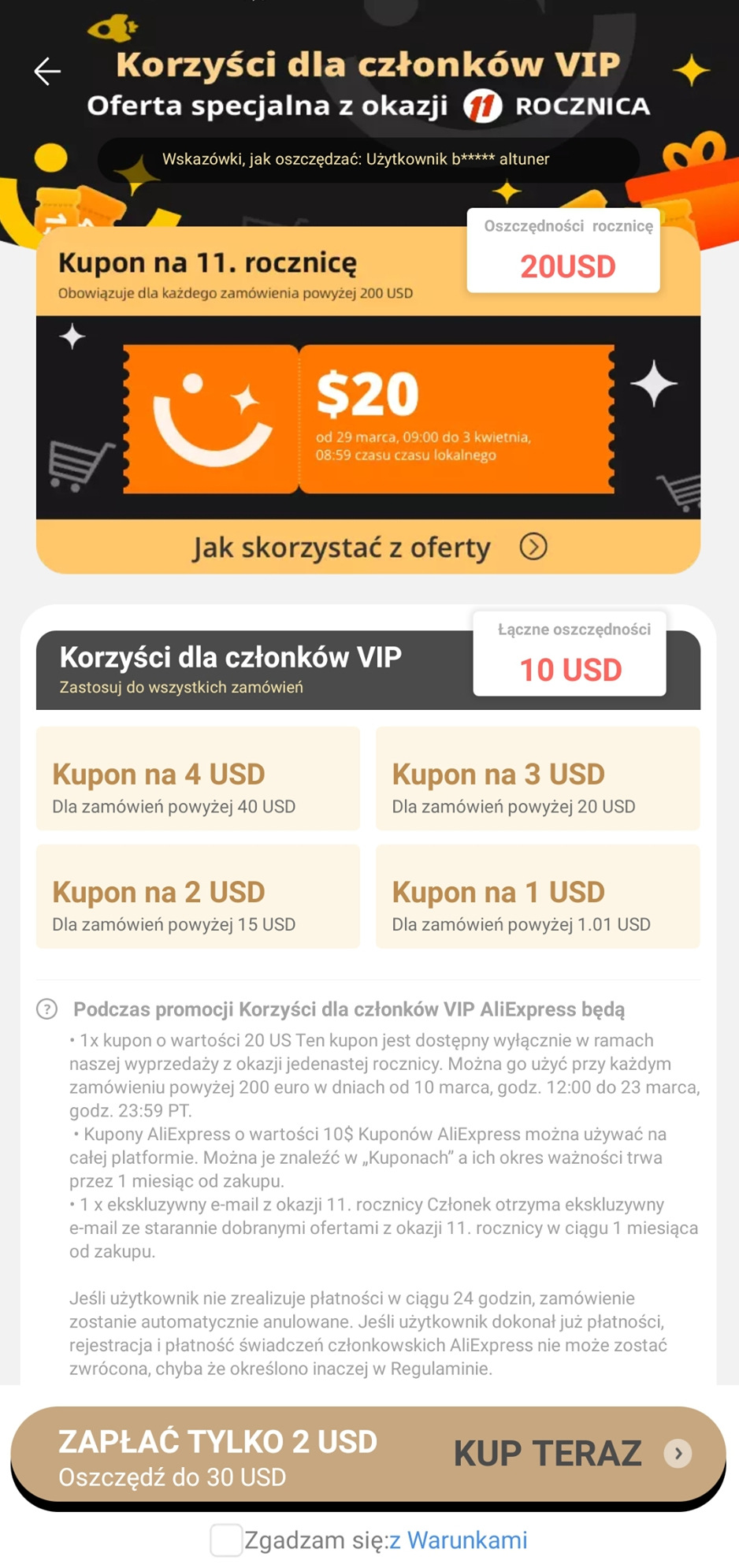 Kupony dla VIP-ów