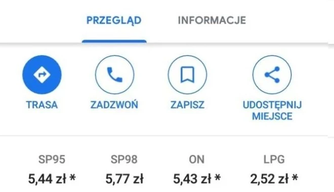 ceny paliw mapy google