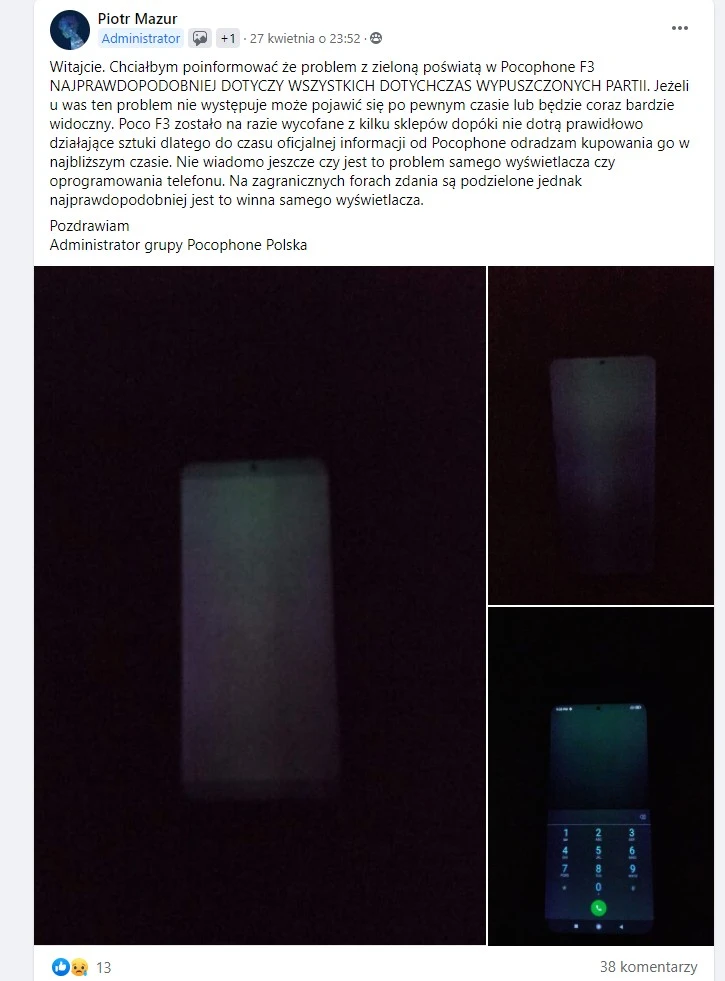 poco f3 zielona poswiata