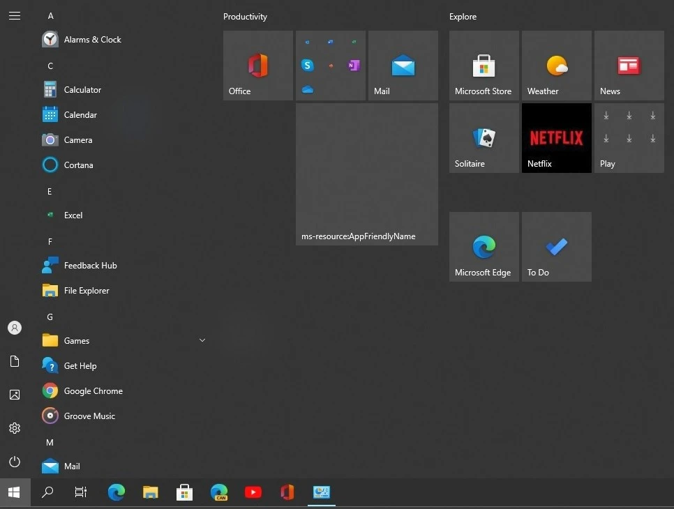menu start blank tile