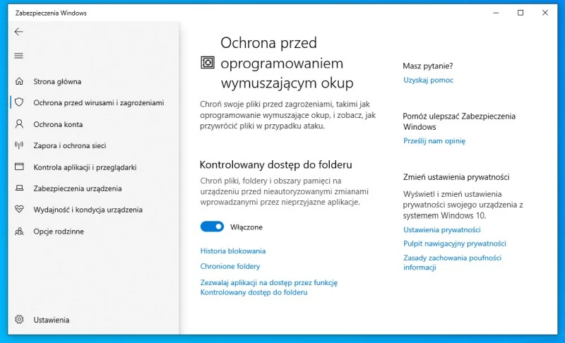 ransomware windows 10 ochrona