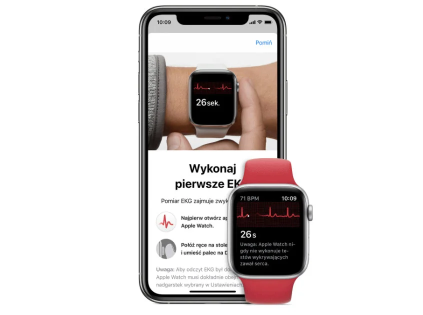 Wykonywanie EKG za pomocą aplikacji EKG na zegarku Apple Watch
