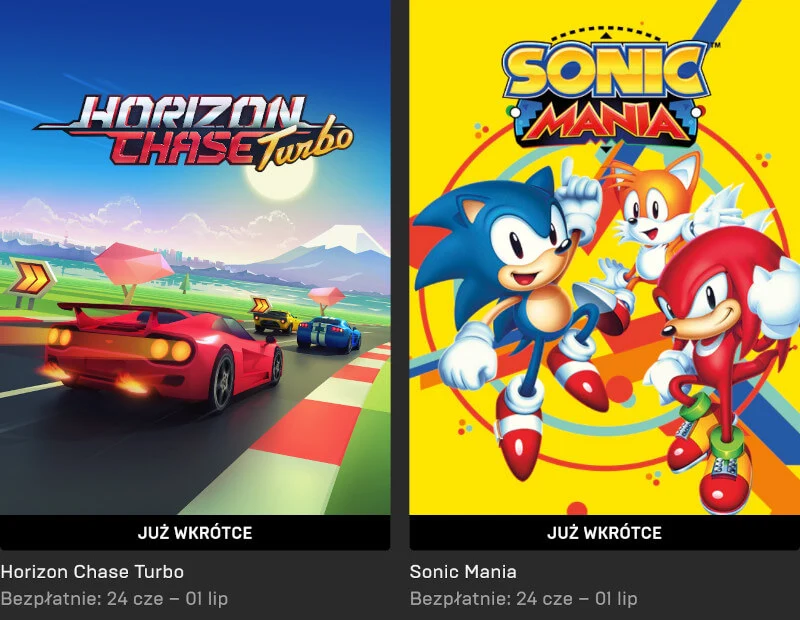 Horizon Chase Turbo i Sonic Mania za darmo już za tydzień w Epic Games Store