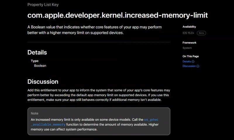 ipados ios memory limit