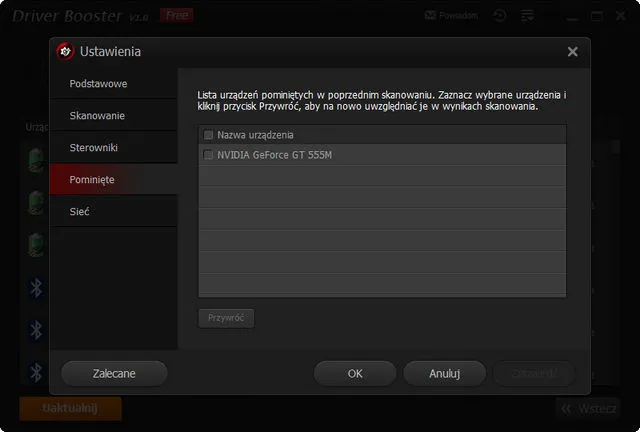 Driver Booster - pominięte urządzenia