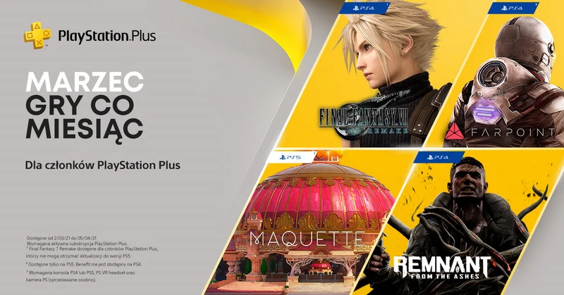 PlayStation Plus w marcu. Aż 4 darmowe gry od Sony, w tym Final Fantasy 7 Remake