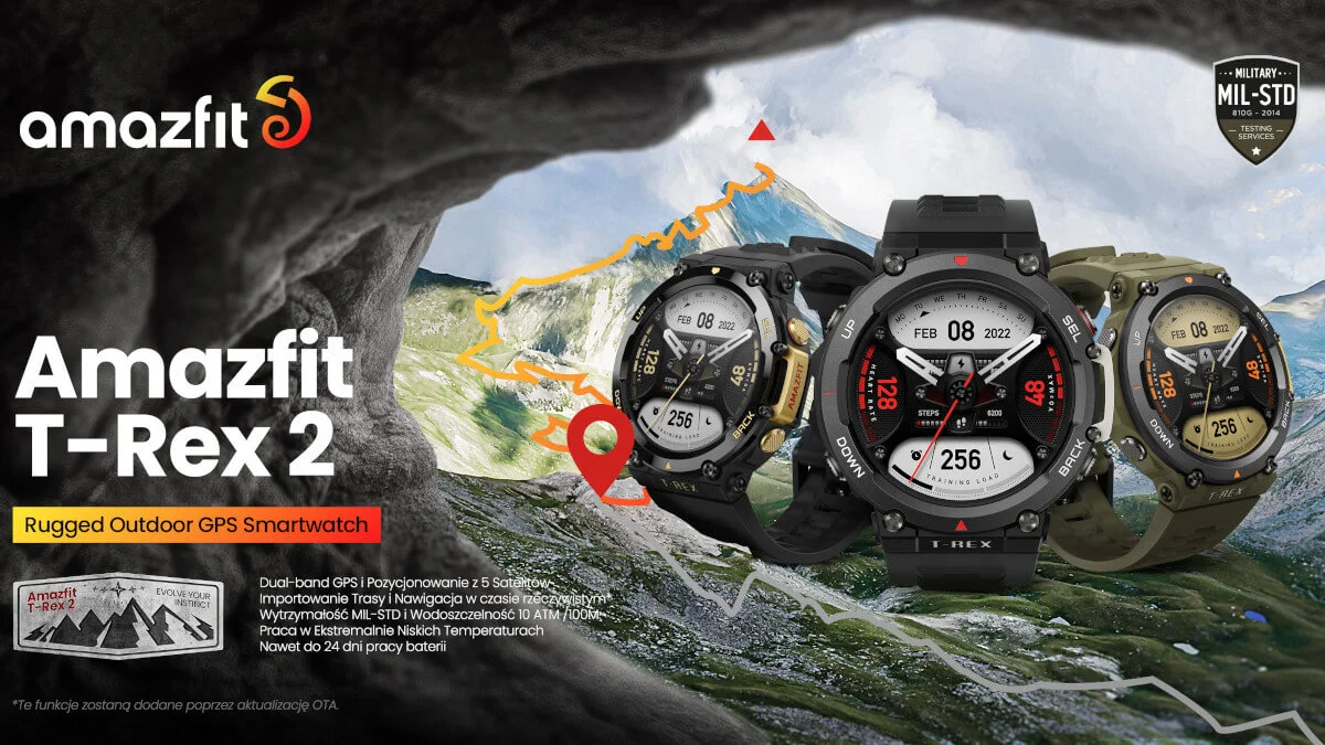 Amazfit T-Rex 2. Wytrzymały smartwatch z nawigacją GPS idealny do outdooru