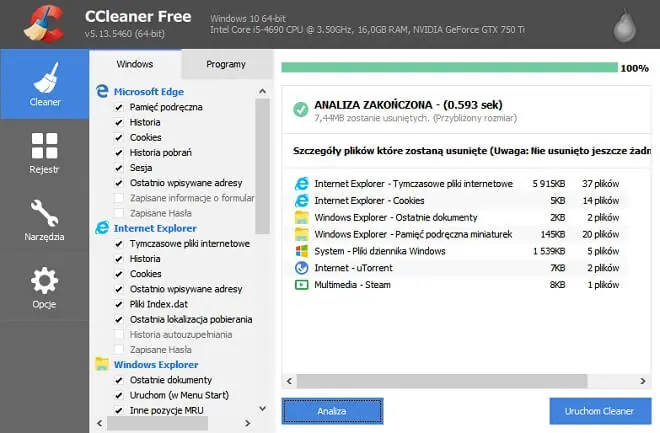 CCleaner z ulepszonym czyszczeniem przeglądarek