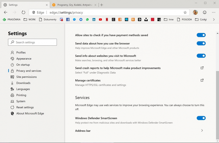 Wyszukiwarka Google w nowym Edge