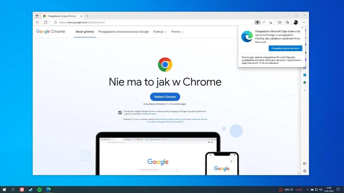 Chcesz pobrać Google Chrome? Microsoft będzie błagał, żebyś został przy Edge