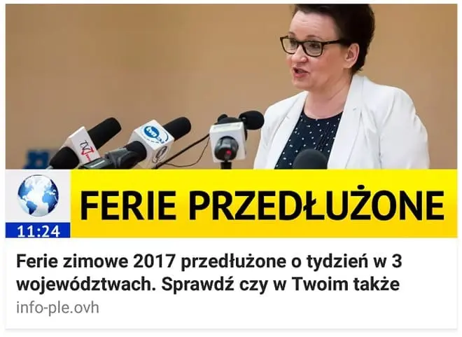 Ferie zimowe 2017 zostały przedłużone? Kolejny przekręt na Facebooku