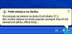 Windows: Wyłączenie wyświetlania informacji o małej ilości miejsca na dysku