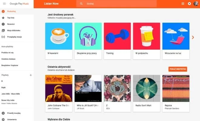 Muzyka Google Play dopasuje się do pory dnia i nastroju