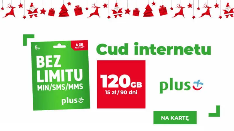 Plus na kartę ze świetną świąteczną ofertą. 120 GB za 15 zł na 3 miesiące
