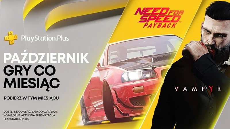 Październikowa oferta PlayStation Plus. Do odebrania NFS Payback i Vampyr za darmo