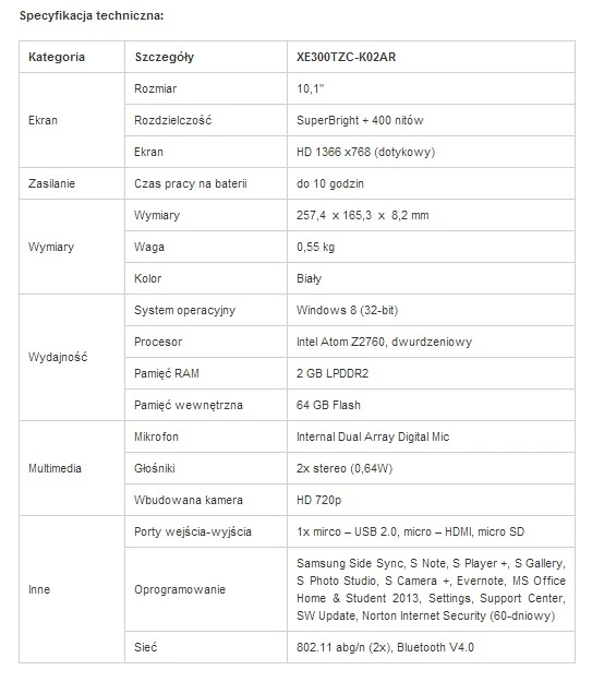 spec samsung
