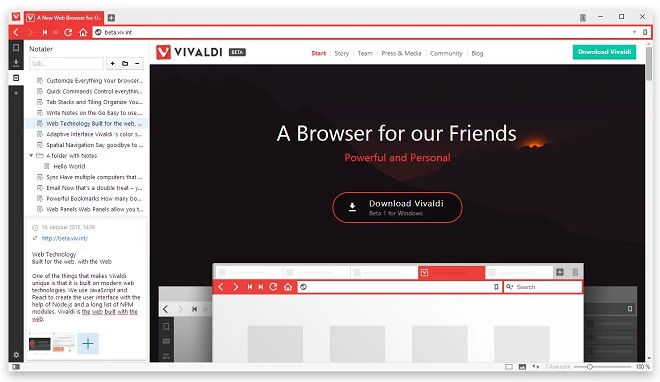 Przeglądarka Vivaldi z harmonogramem zmiany motywów