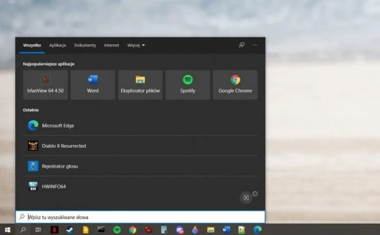 Wyszukiwarka systemowa w Windows 10 w końcu z pełną obsługą ciemnego motywu